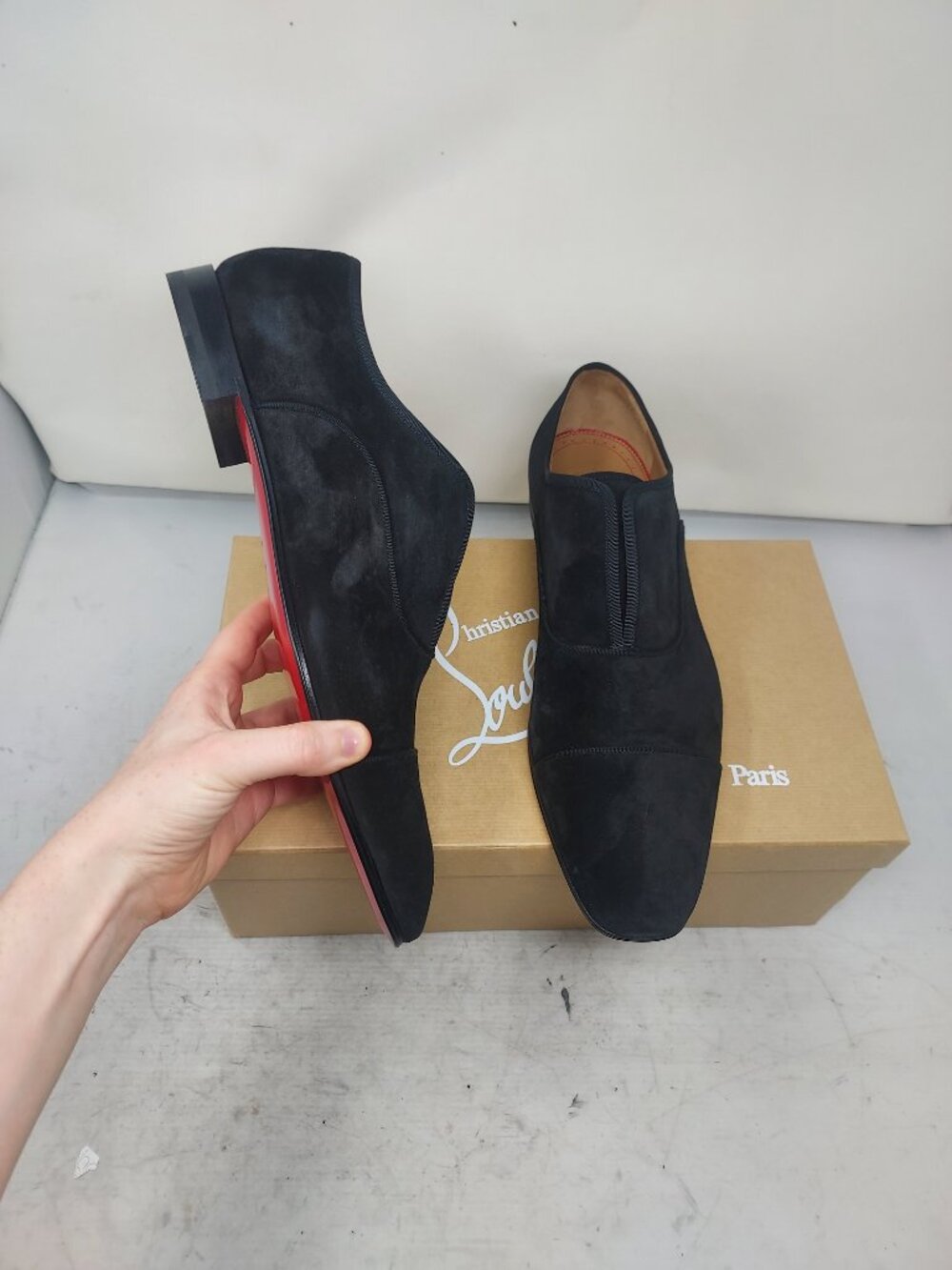 Christian Louboutin MENS Black Alpha Male Suede Oxford Shoe